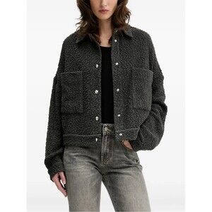 NWT IRO Pabli Textured Jacket Charcoal Gray Boucle size 32 XS/S